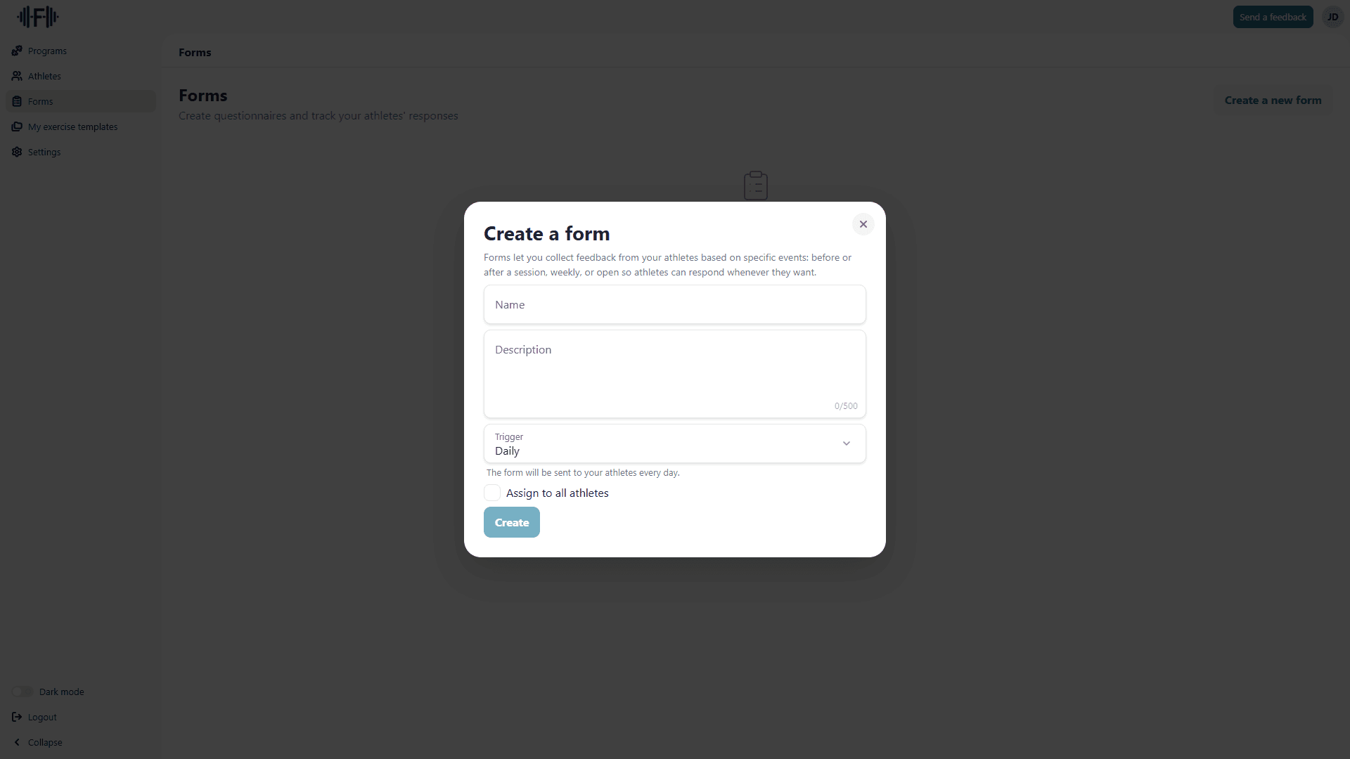 Form creation dialog