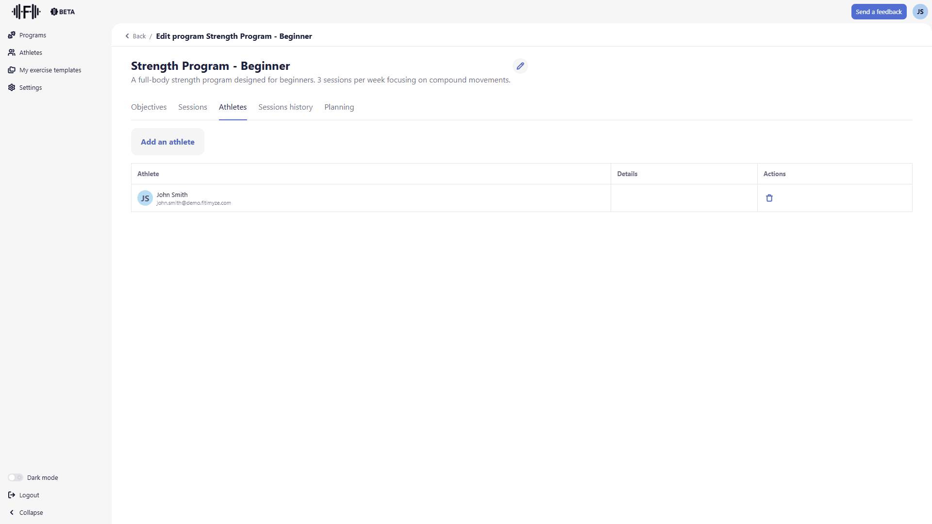 Athlete assigned to the program