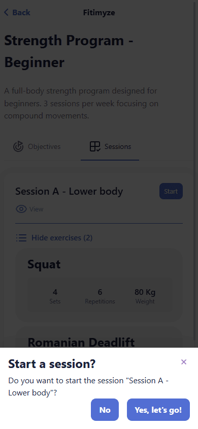 Session start confirmation
