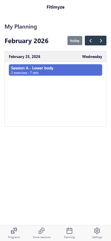 Athlete planning with scheduled session