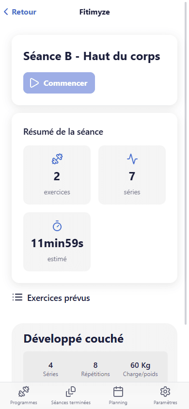Détail d'une séance depuis le planning