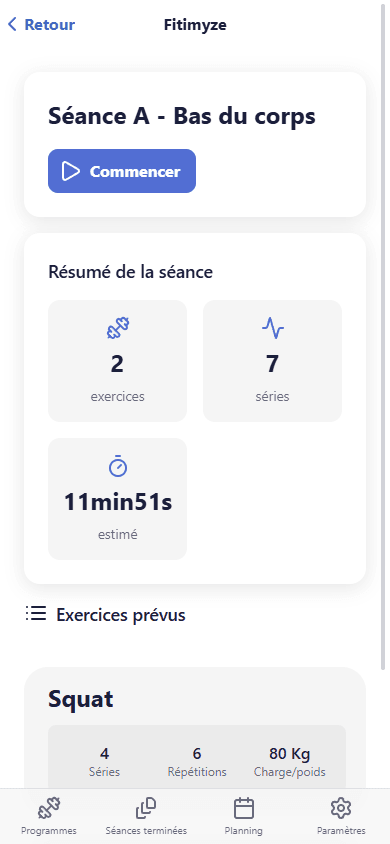 Détail de la séance depuis le planning