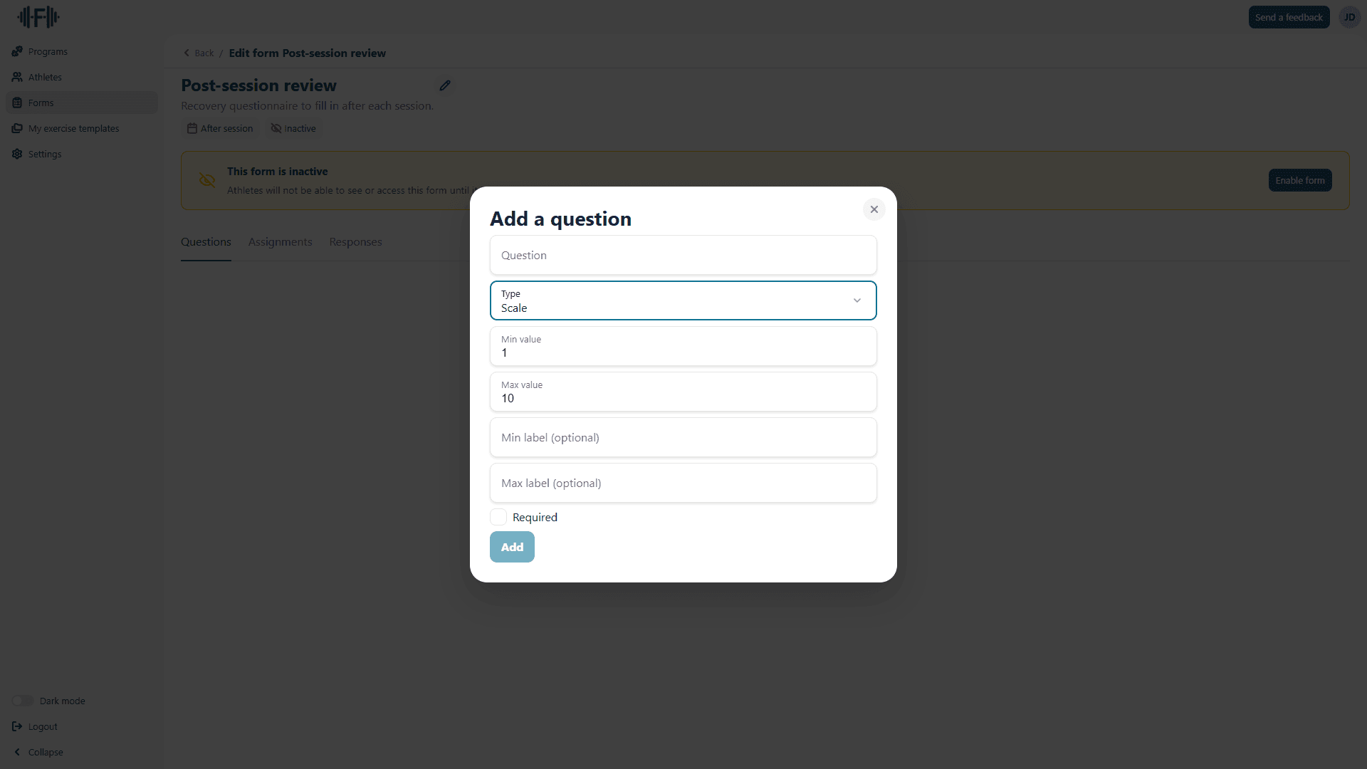 Scale question configuration