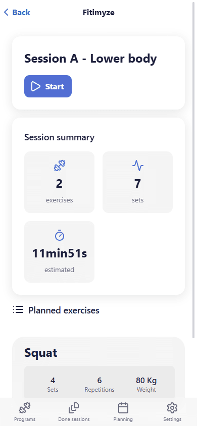 Session detail from planning