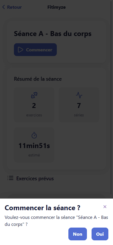 Confirmation de démarrage depuis le planning