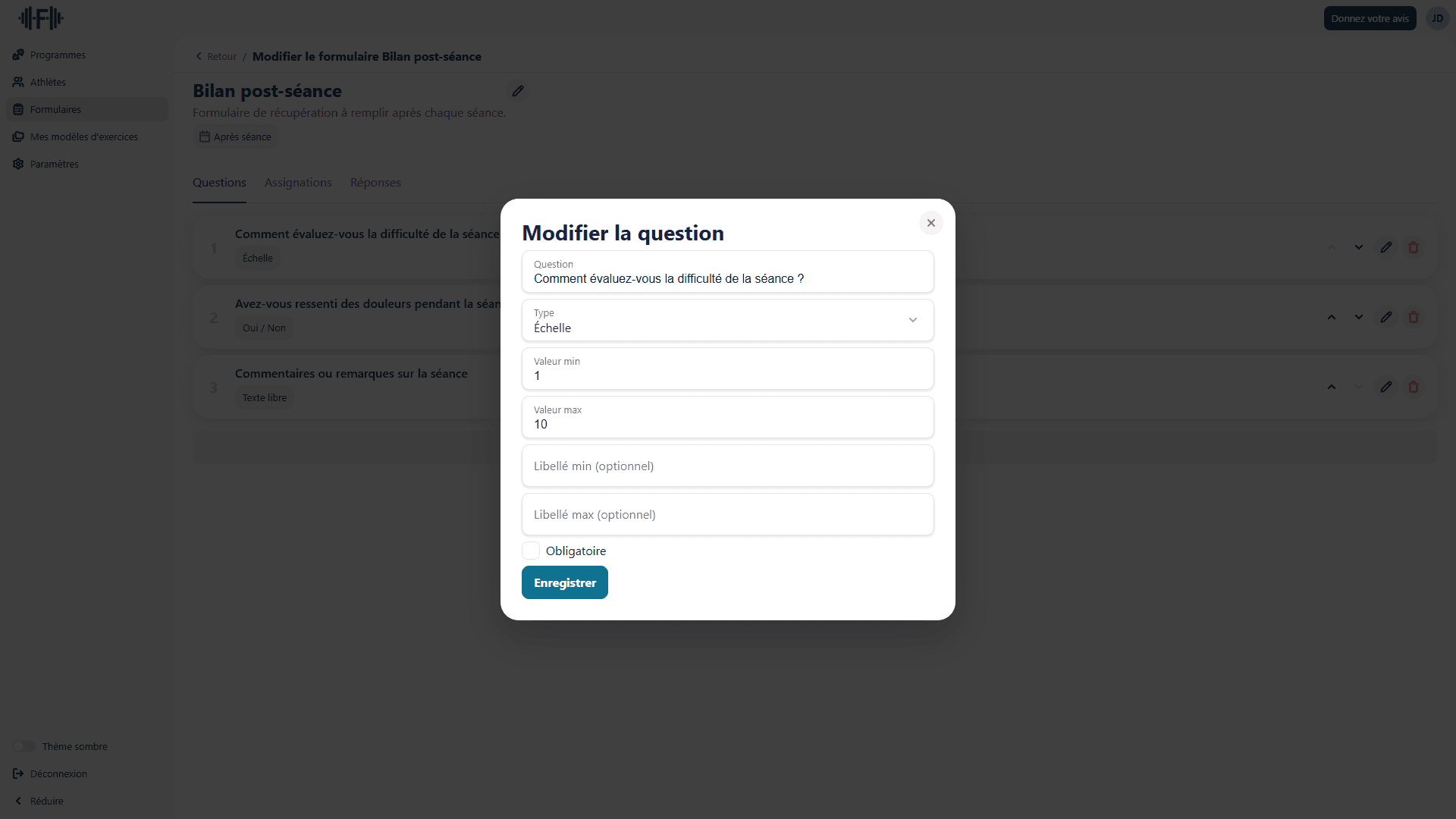 Configuration d'une question de type Échelle