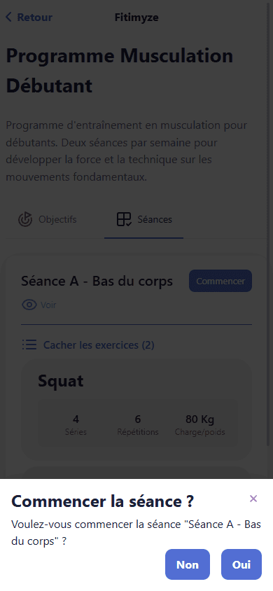 Confirmation de démarrage